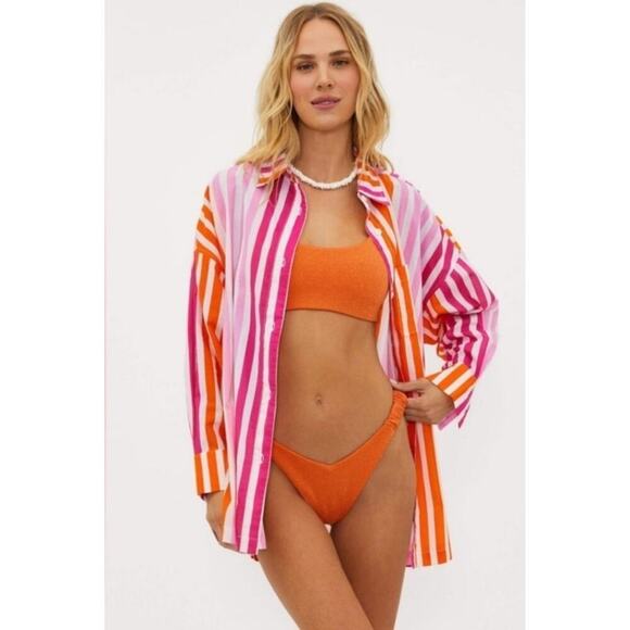 Beach Riot Alexa Top Cover-Up Sunset Stripes Pink Orange Button-Down Size S/M - Picture 1 of 6
